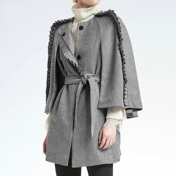 Banana Republic Jackets & Blazers - Banana Republic x Olivia Palermo Wool Houndsooth Cape Coat Ruffles X-Small